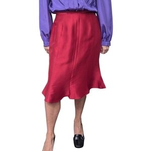 NWT Sara Campbell 100% Silk Red Bias Cut Midi Skirt Size 6 Quiet Luxury Holiday